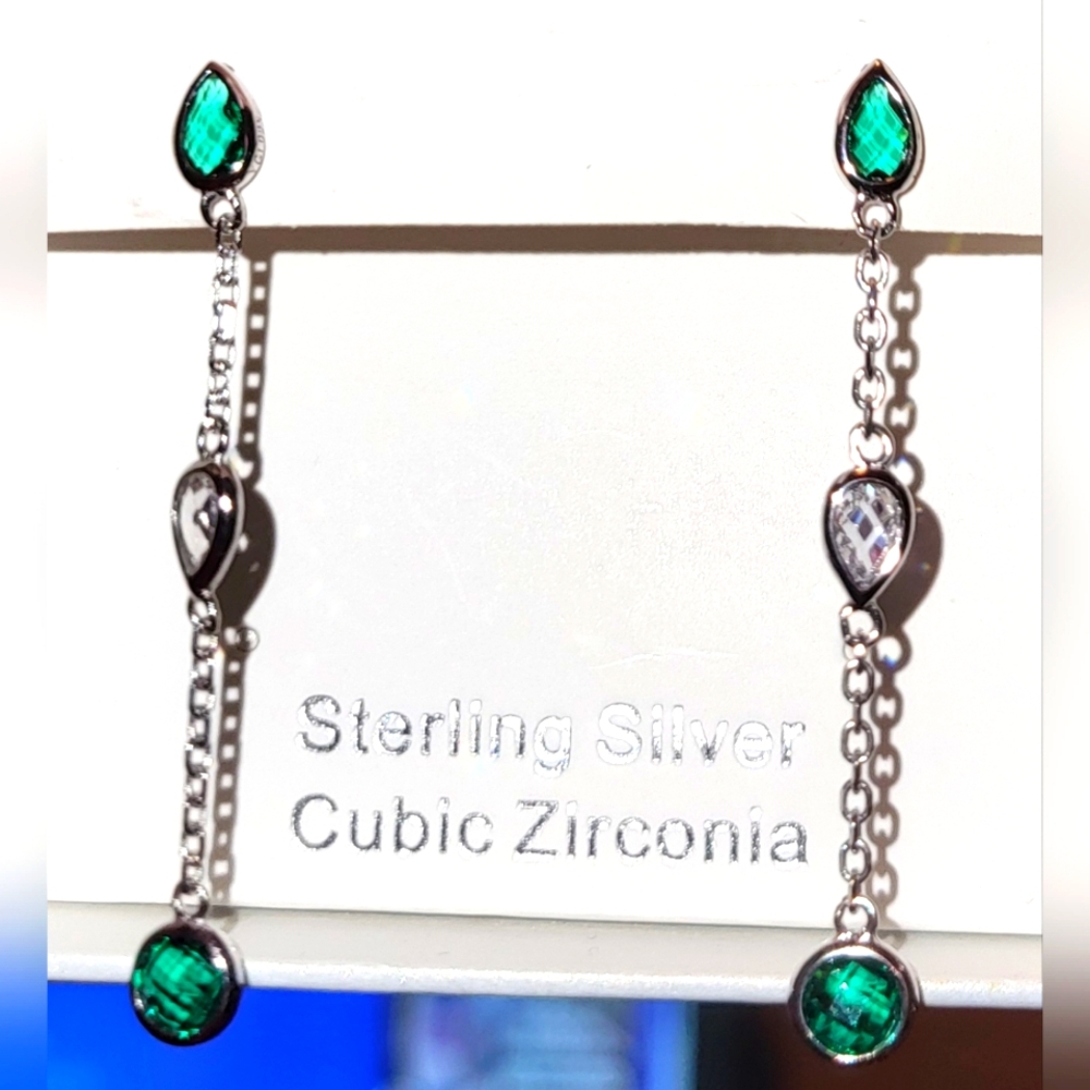 Sterling Silver Cubic Zirconia Green Earrings